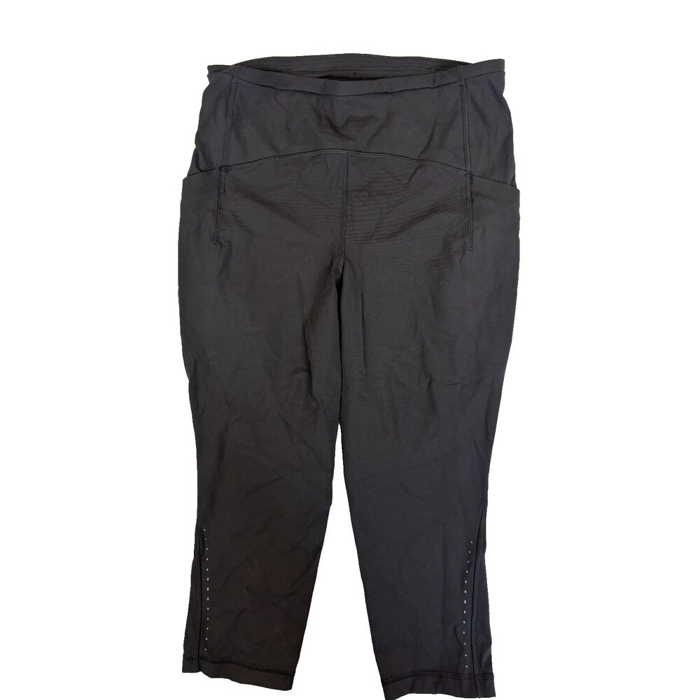 Lululemon Fast & Free Crop Leggings Womens Size 10 Black Pocket Running Yoga
